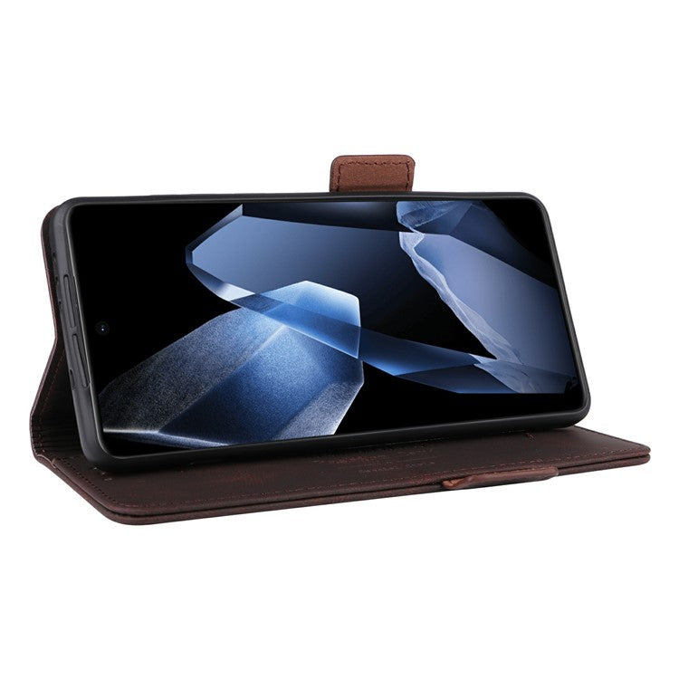 For OnePlus 13 Case Leather Wallet Flip Phone Cover with Hardware Decor - Coffee