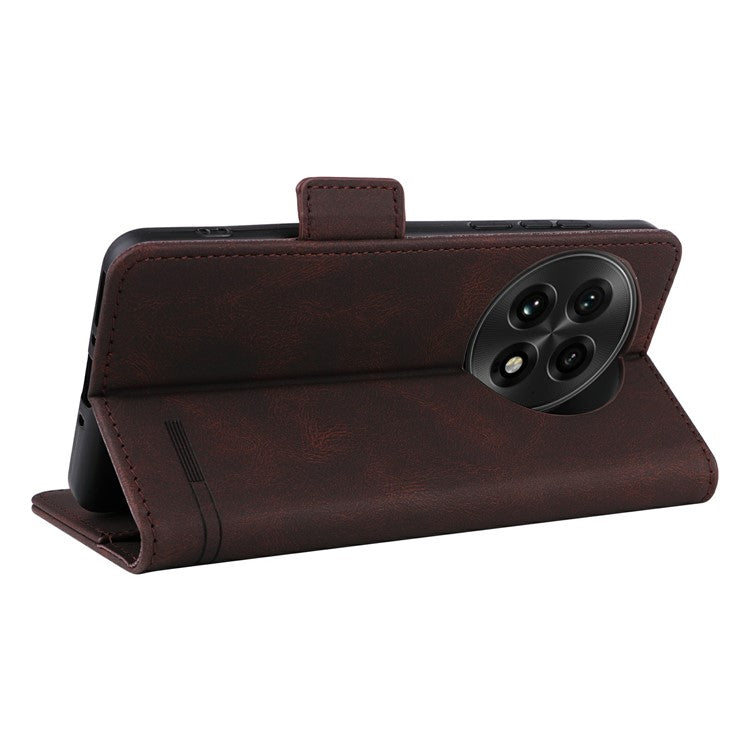 For OnePlus 13 Case Leather Wallet Flip Phone Cover with Hardware Decor - Coffee