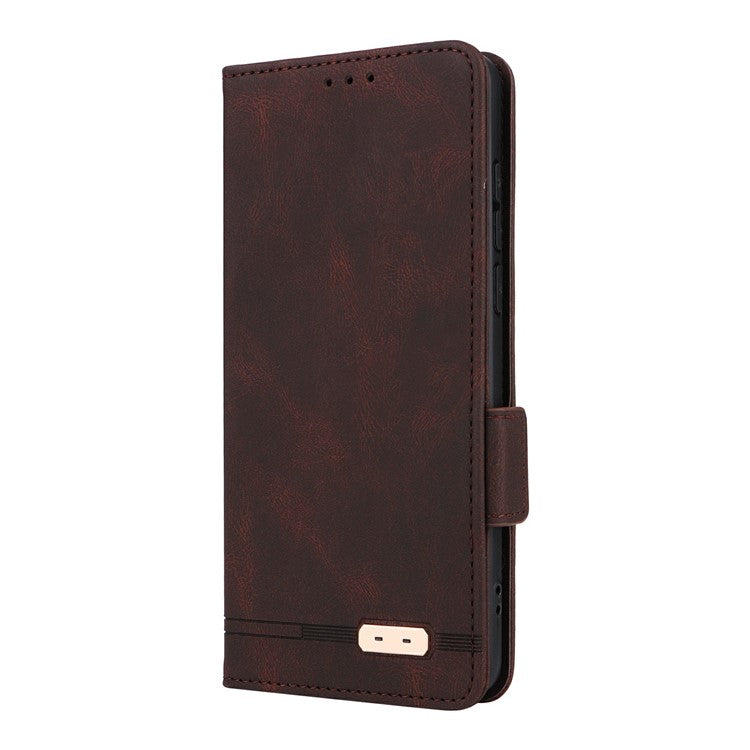 For OnePlus 13 Case Leather Wallet Flip Phone Cover with Hardware Decor - Coffee
