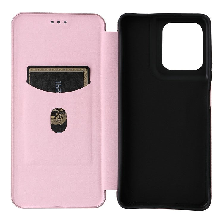 For Motorola Moto G75 5G Case Carbon Fiber Texture Drop-Proof PU Leather Phone Cover - Rose Gold