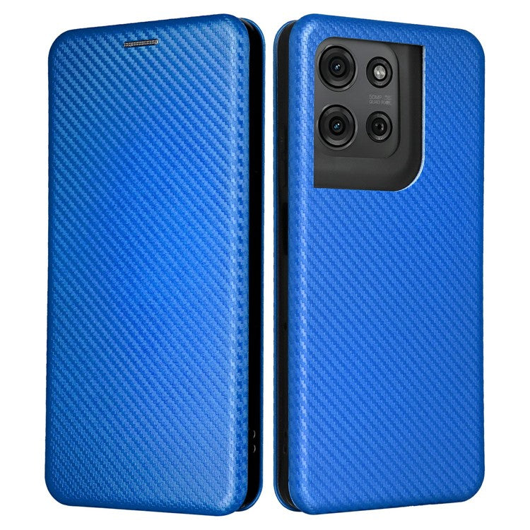 For Motorola Moto G75 5G Case Carbon Fiber Texture Drop-Proof PU Leather Phone Cover - Blue