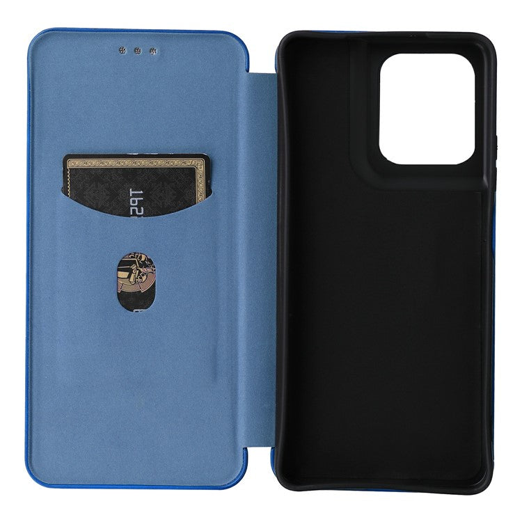 For Motorola Moto G75 5G Case Carbon Fiber Texture Drop-Proof PU Leather Phone Cover - Blue