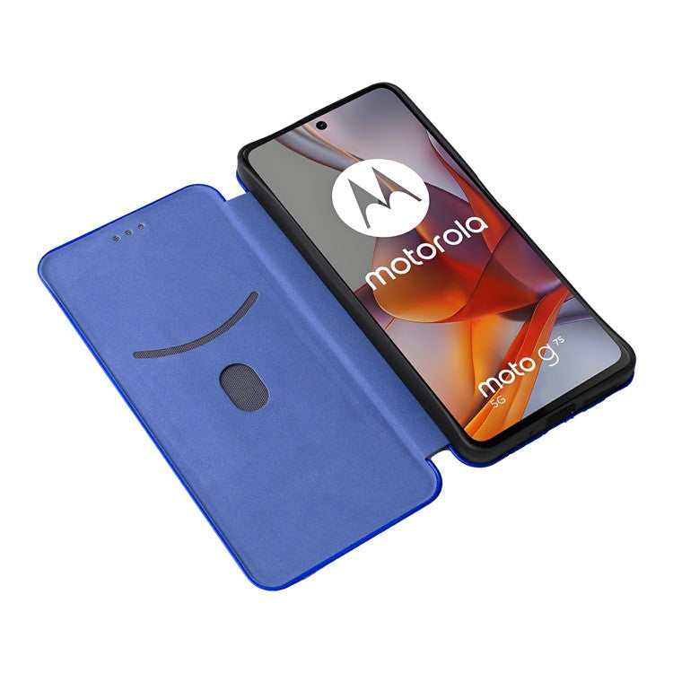 For Motorola Moto G75 5G Case Carbon Fiber Texture Drop-Proof PU Leather Phone Cover - Blue