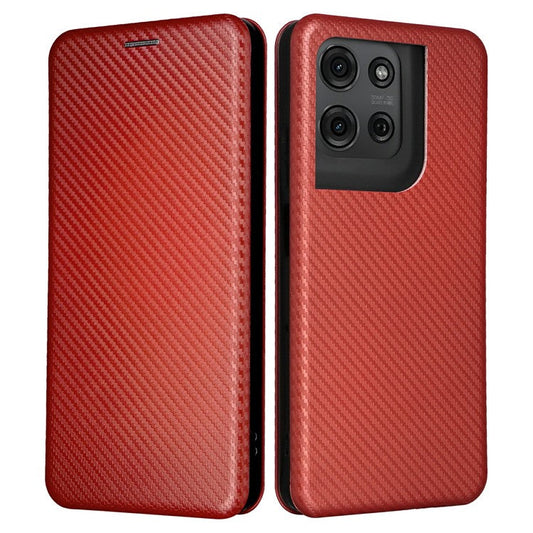 For Motorola Moto G75 5G Case Carbon Fiber Texture Drop-Proof PU Leather Phone Cover - Brown