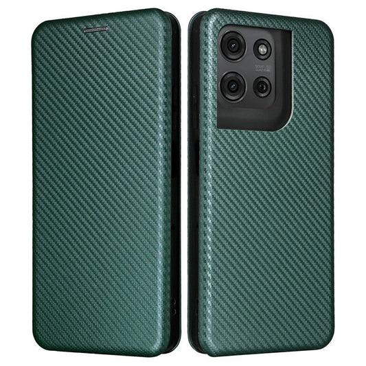 For Motorola Moto G75 5G Case Carbon Fiber Texture Drop-Proof PU Leather Phone Cover - Green