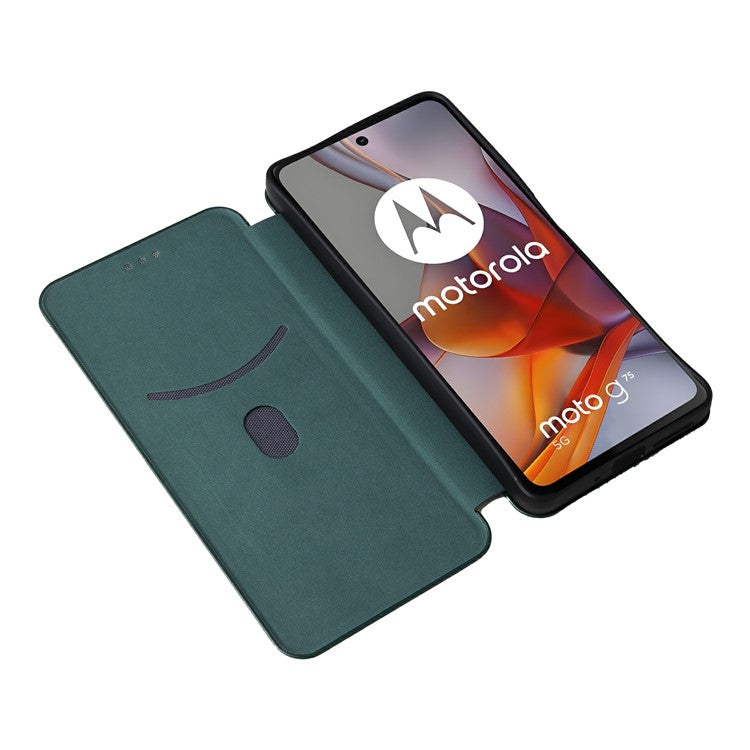 For Motorola Moto G75 5G Case Carbon Fiber Texture Drop-Proof PU Leather Phone Cover - Green