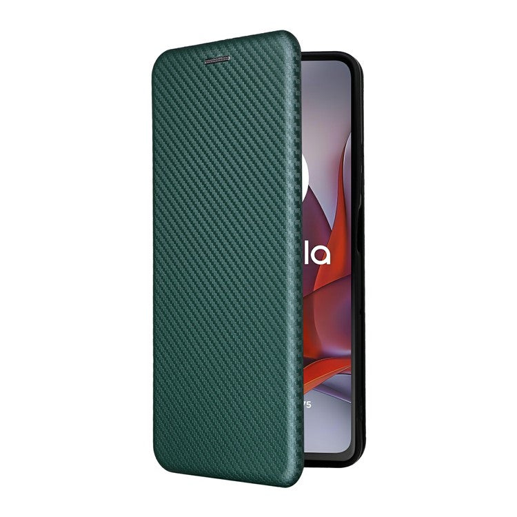 For Motorola Moto G75 5G Case Carbon Fiber Texture Drop-Proof PU Leather Phone Cover - Green