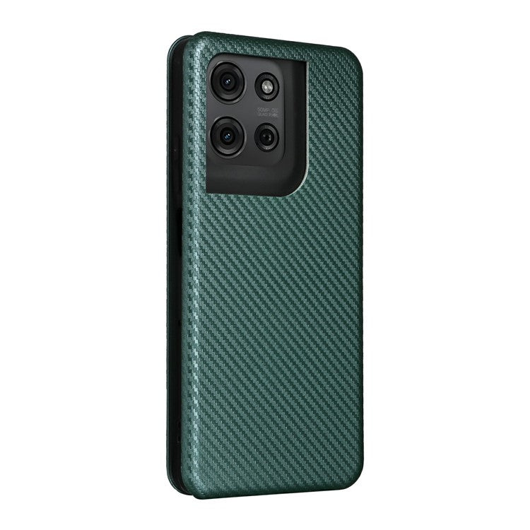 For Motorola Moto G75 5G Case Carbon Fiber Texture Drop-Proof PU Leather Phone Cover - Green