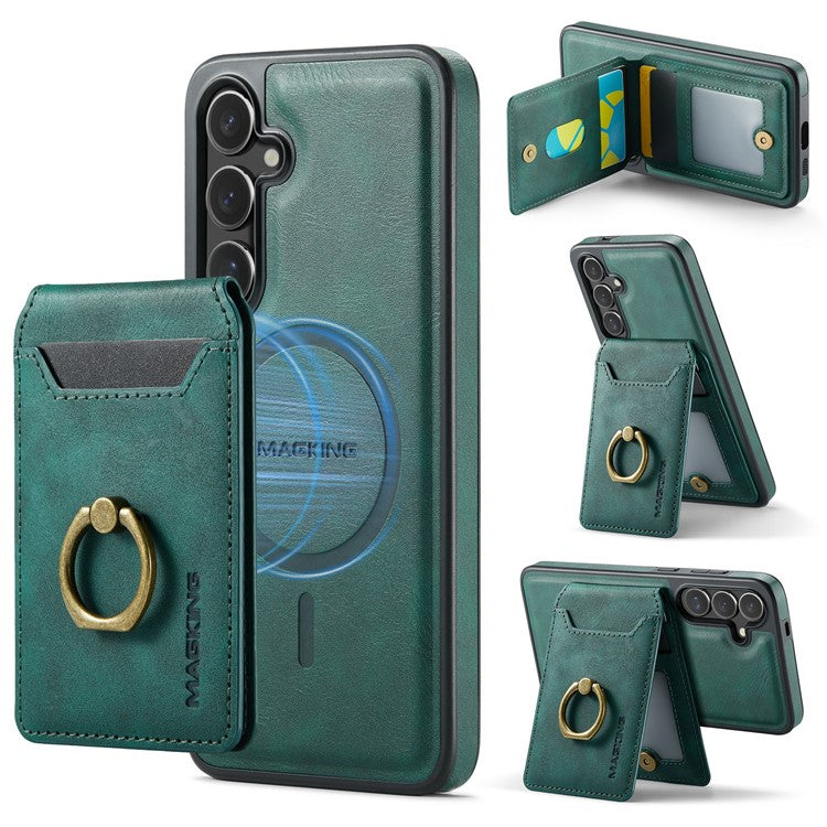 MAGKING K1 Series For Samsung Galaxy S25 Magnetic Case PC+TPU+PU Phone Cover with Card Holder - Green