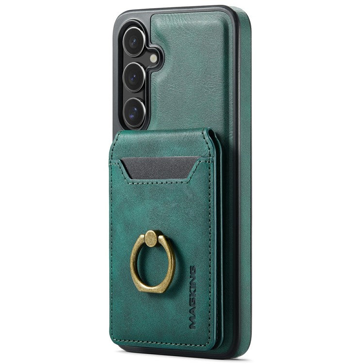 MAGKING K1 Series For Samsung Galaxy S25 Magnetic Case PC+TPU+PU Phone Cover with Card Holder - Green
