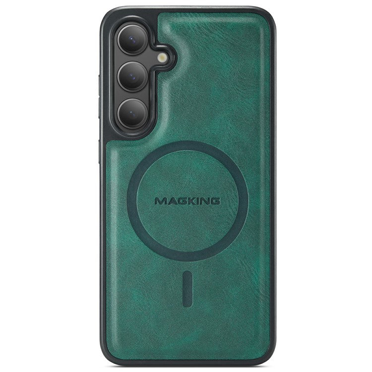 MAGKING K1 Series For Samsung Galaxy S25 Magnetic Case PC+TPU+PU Phone Cover with Card Holder - Green