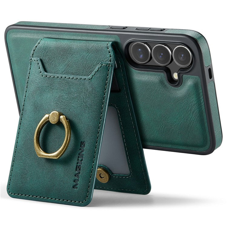 MAGKING K1 Series For Samsung Galaxy S25 Magnetic Case PC+TPU+PU Phone Cover with Card Holder - Green