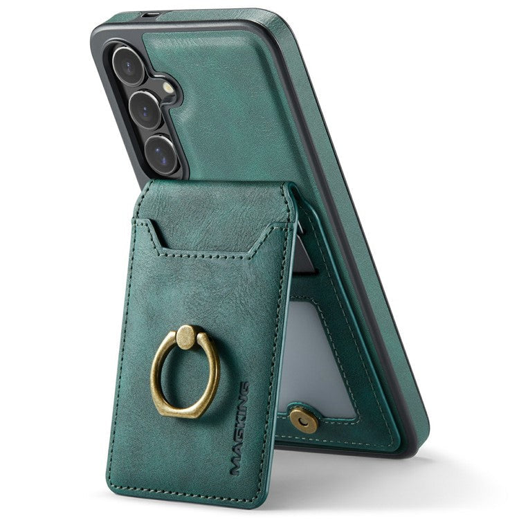 MAGKING K1 Series For Samsung Galaxy S25 Magnetic Case PC+TPU+PU Phone Cover with Card Holder - Green