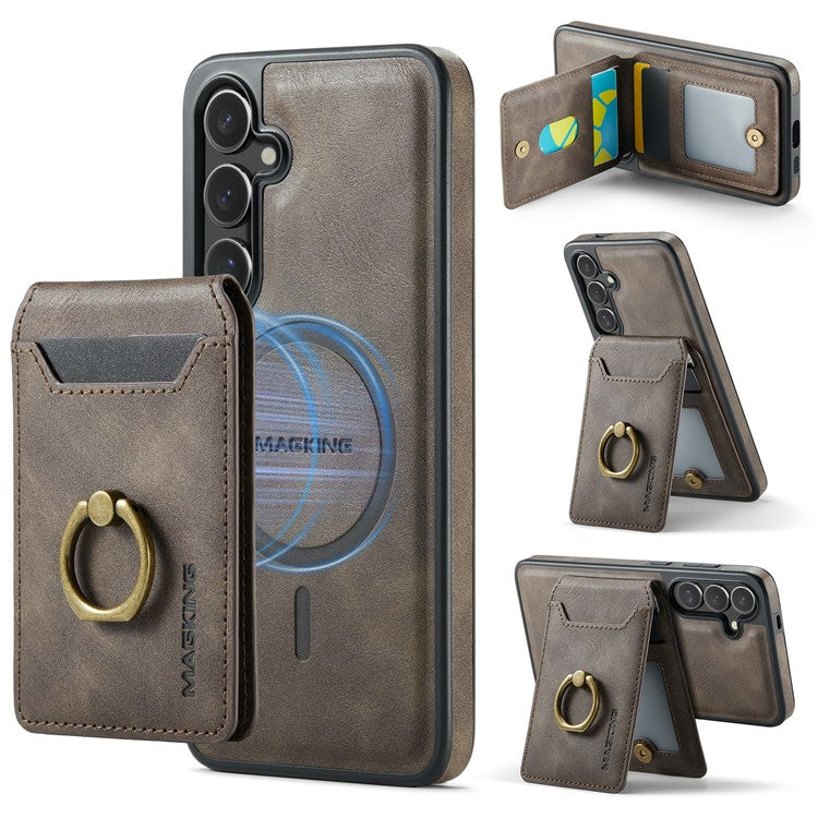 MAGKING K1 Series For Samsung Galaxy S25+ Magnetic Case PC+TPU+PU Phone Cover with Card Holder - Coffee
