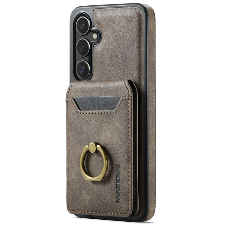 MAGKING K1 Series For Samsung Galaxy S25+ Magnetic Case PC+TPU+PU Phone Cover with Card Holder - Coffee