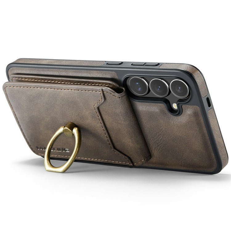 MAGKING K1 Series For Samsung Galaxy S25+ Magnetic Case PC+TPU+PU Phone Cover with Card Holder - Coffee