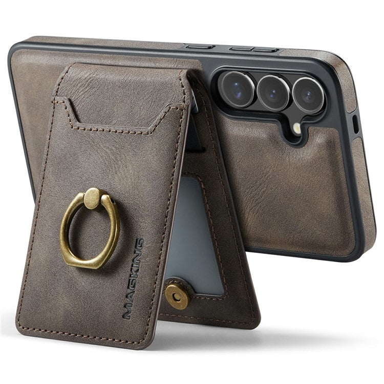 MAGKING K1 Series For Samsung Galaxy S25+ Magnetic Case PC+TPU+PU Phone Cover with Card Holder - Coffee