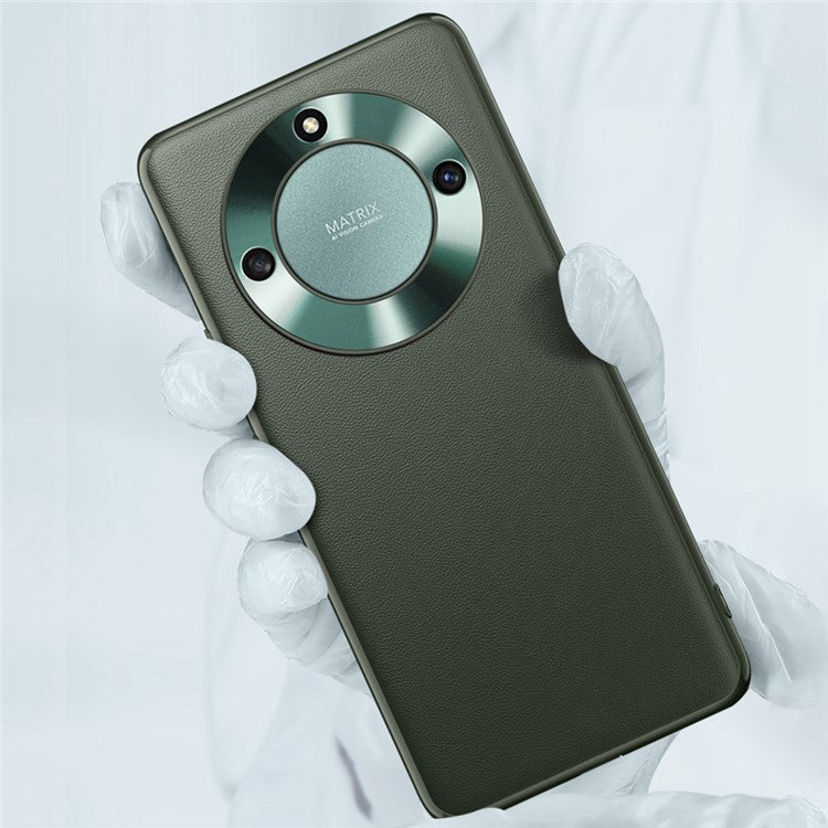 Phone Case for Honor X40 5G , Metal Lens Design Textured PU Leather Coating TPU + PC Protector Protective Cover - Green
