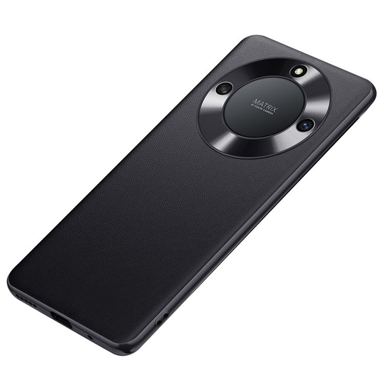 Phone Case for Honor X40 5G , Metal Lens Design Textured PU Leather Coating TPU + PC Protector Protective Cover - Black