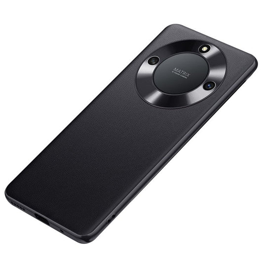 Phone Case for Honor X40 5G , Metal Lens Design Textured PU Leather Coating TPU + PC Protector Protective Cover - Black