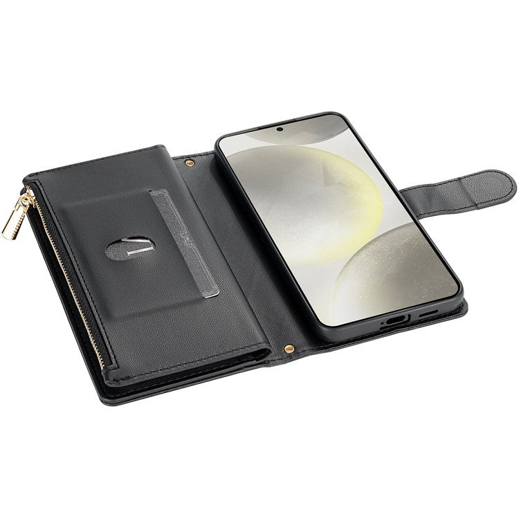 For Samsung Galaxy A26 5G Case Rhombus Stitching Leather Wallet Phone Cover with Long  /  Short Strap - Black