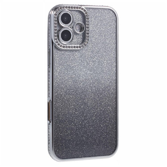 For Apple iPhone 16 Full Protection Case With Camera Lens Protector Rhinestone Embellished Clear Cover - Gradient Silver