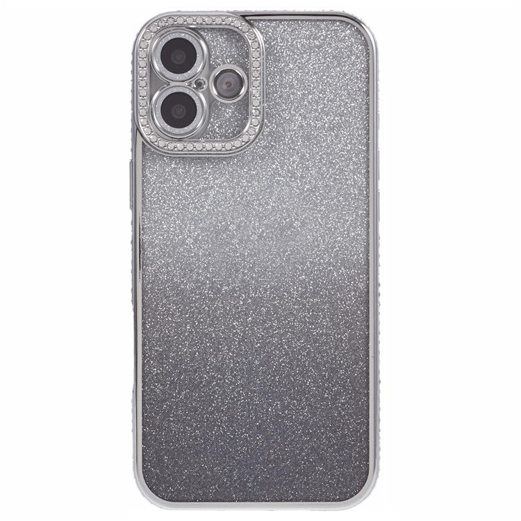 For Apple iPhone 16 Full Protection Case With Camera Lens Protector Rhinestone Embellished Clear Cover - Gradient Silver