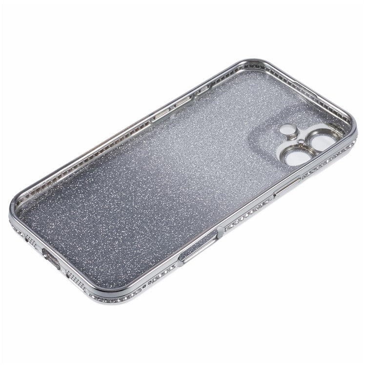 For Apple iPhone 16 Full Protection Case With Camera Lens Protector Rhinestone Embellished Clear Cover - Gradient Silver