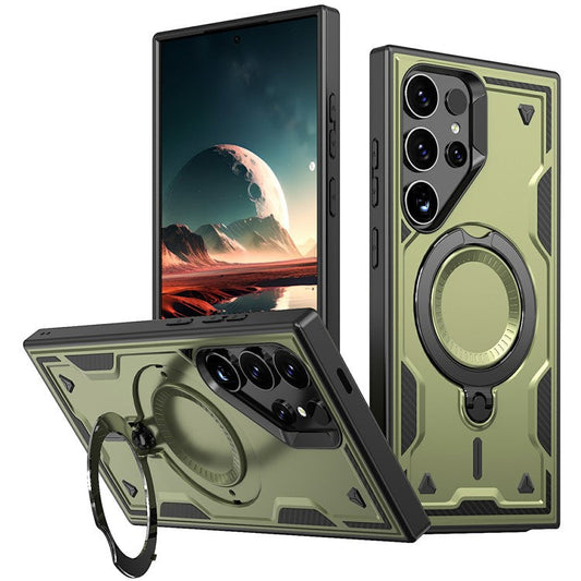 For Samsung Galaxy S25 Ultra Case Compatible with MagSafe Military Protection PC+TPU Kickstand Phone Cover - Olive Green