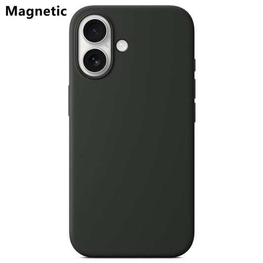 For iPhone 16 Compatible with MagSafe Liquid Silicone Phone Back Cover (No Logo) - Black