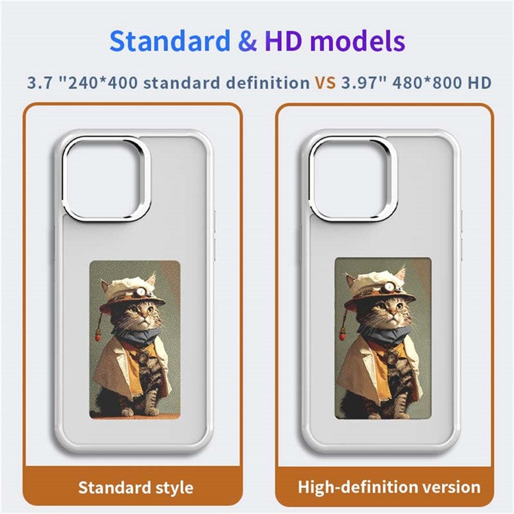 For iPhone 16 Pro Smart E-Ink Phone Case 4 Color HD 3.97 inch Display NFC DIY Customized Screen - Black
