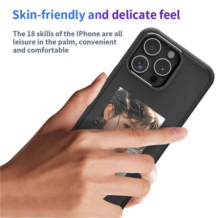 For iPhone 16 Pro Smart E-Ink Phone Case 4 Color HD 3.97 inch Display NFC DIY Customized Screen - Black