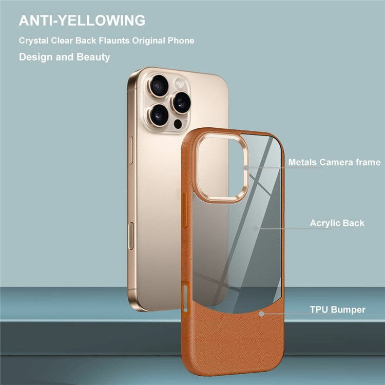 For iPhone 16 Pro Case Litchi Texture TPU+Clear Acrylic Protective Phone Cover - Black