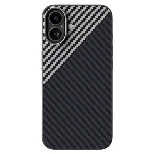 ABEEL For iPhone 16 Case Compatible with MagSafe Carbon Fiber Texture Back Cover - Black  /  Silver