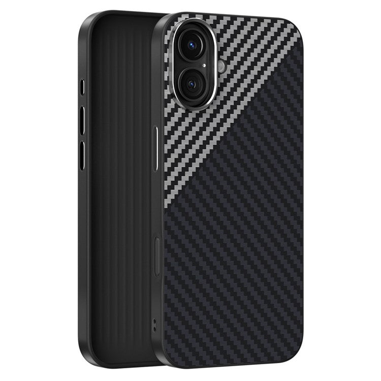 ABEEL For iPhone 16 Case Compatible with MagSafe Carbon Fiber Texture Back Cover - Black  /  Silver