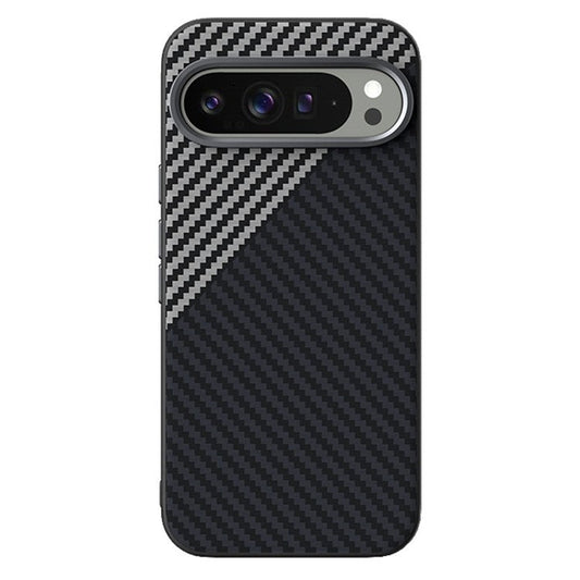 ABEEL For Google Pixel 9 / Pixel 9 Pro Case Compatible with MagSafe Carbon Fiber Texture Back Cover - Black  /  Silver