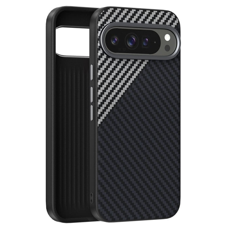 ABEEL For Google Pixel 9 / Pixel 9 Pro Case Compatible with MagSafe Carbon Fiber Texture Back Cover - Black  /  Silver