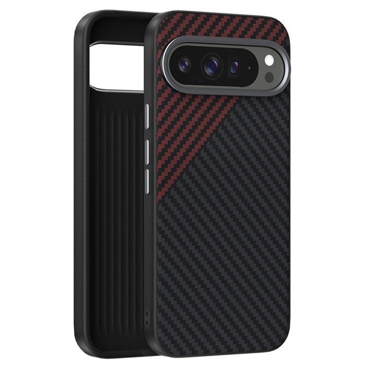 ABEEL For Google Pixel 9 / Pixel 9 Pro Case Compatible with MagSafe Carbon Fiber Texture Back Cover - Black  /  Red