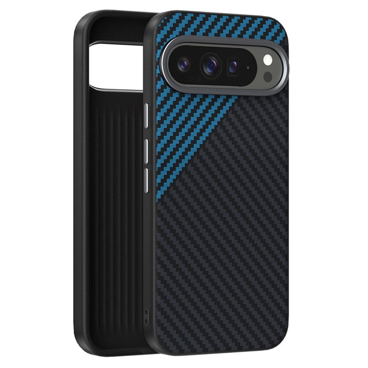 ABEEL For Google Pixel 9 / Pixel 9 Pro Case Compatible with MagSafe Carbon Fiber Texture Back Cover - Black  /  Blue