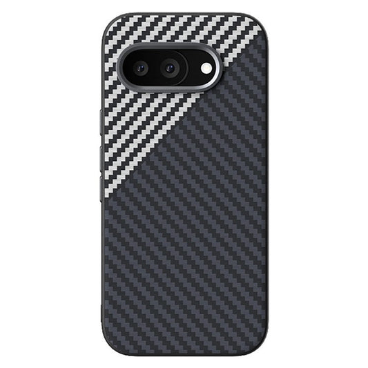 ABEEL For Google Pixel 9a Case Compatible with MagSafe Carbon Fiber Texture Back Cover - Black  /  Silver