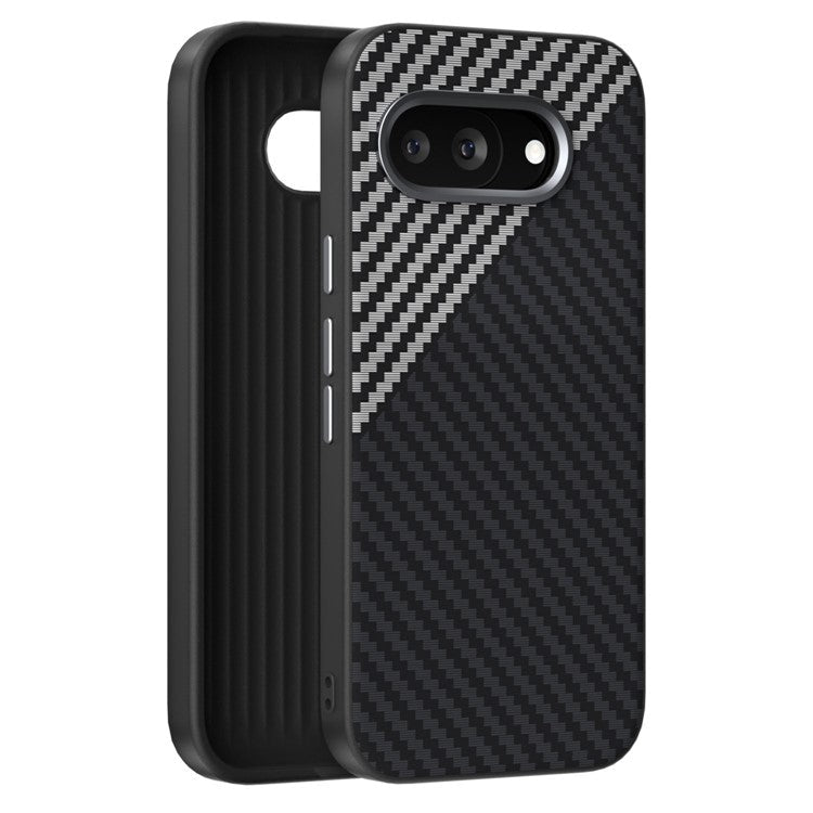 ABEEL For Google Pixel 9a Case Compatible with MagSafe Carbon Fiber Texture Back Cover - Black  /  Silver