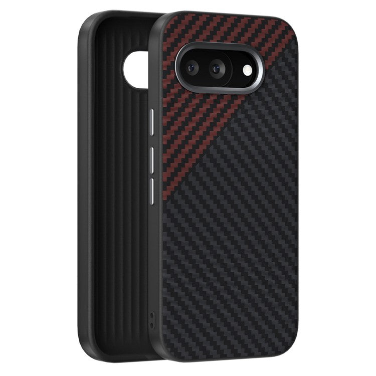 ABEEL For Google Pixel 9a Case Compatible with MagSafe Carbon Fiber Texture Back Cover - Black  /  Red
