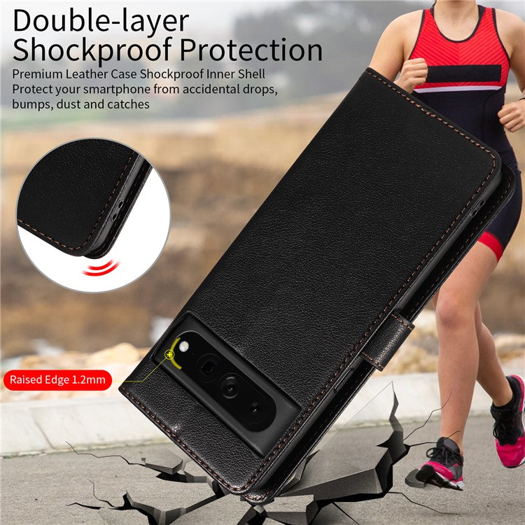 For Google Pixel 7 Pro 5G Leather Case Litchi Texture RFID Blocking Wallet Stand Phone Cover - Black