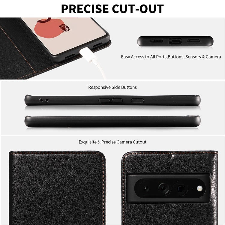 For Google Pixel 7 Pro 5G Leather Case Litchi Texture RFID Blocking Wallet Stand Phone Cover - Black