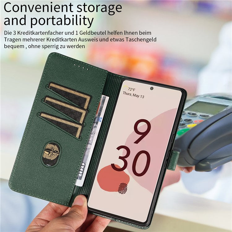 For Google Pixel 7 Pro 5G Leather Case Litchi Texture RFID Blocking Wallet Stand Phone Cover - Green