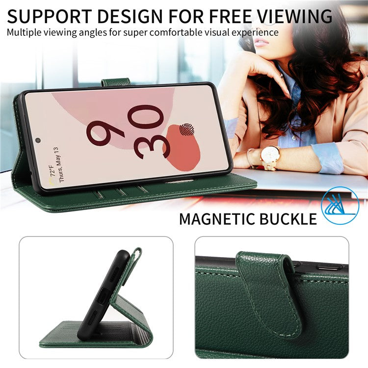 For Google Pixel 7 Pro 5G Leather Case Litchi Texture RFID Blocking Wallet Stand Phone Cover - Green