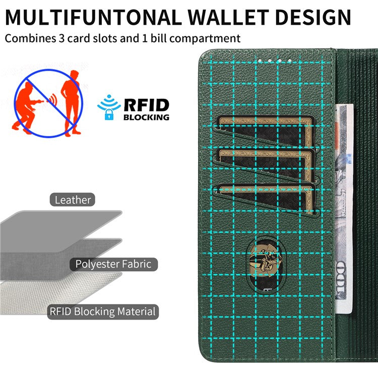 For Google Pixel 7 Pro 5G Leather Case Litchi Texture RFID Blocking Wallet Stand Phone Cover - Green