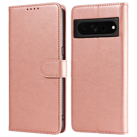For Google Pixel 7 Pro 5G Leather Case Litchi Texture RFID Blocking Wallet Stand Phone Cover - Rose Gold