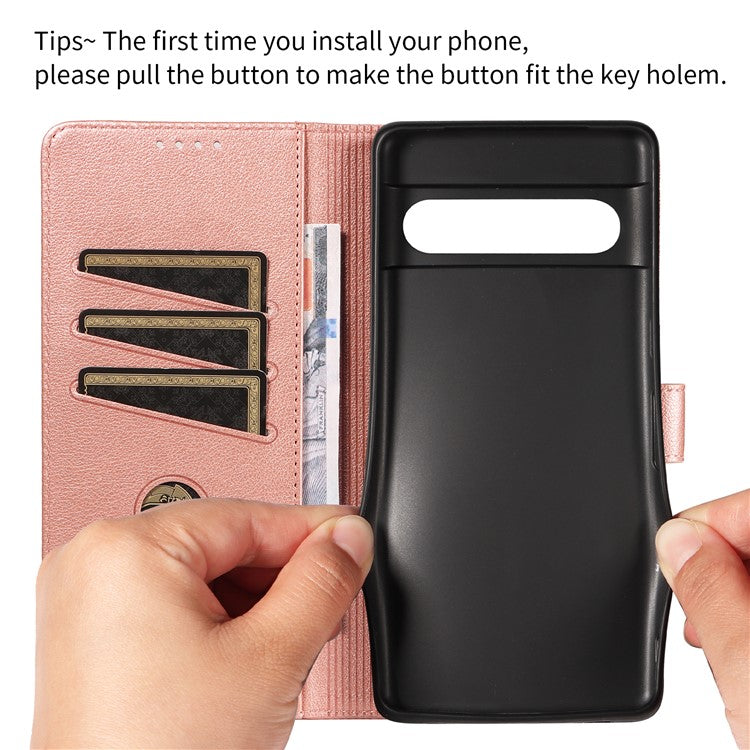 For Google Pixel 7 Pro 5G Leather Case Litchi Texture RFID Blocking Wallet Stand Phone Cover - Rose Gold