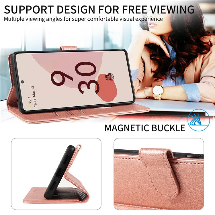 For Google Pixel 7 Pro 5G Leather Case Litchi Texture RFID Blocking Wallet Stand Phone Cover - Rose Gold